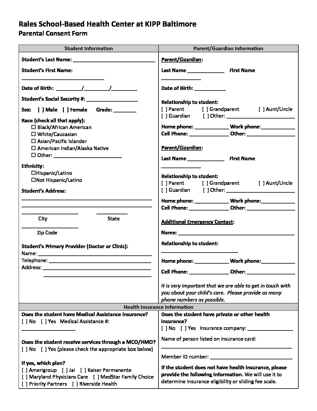 YELLOW SBHC Enrollment Form 20 21 KIPP Baltimore